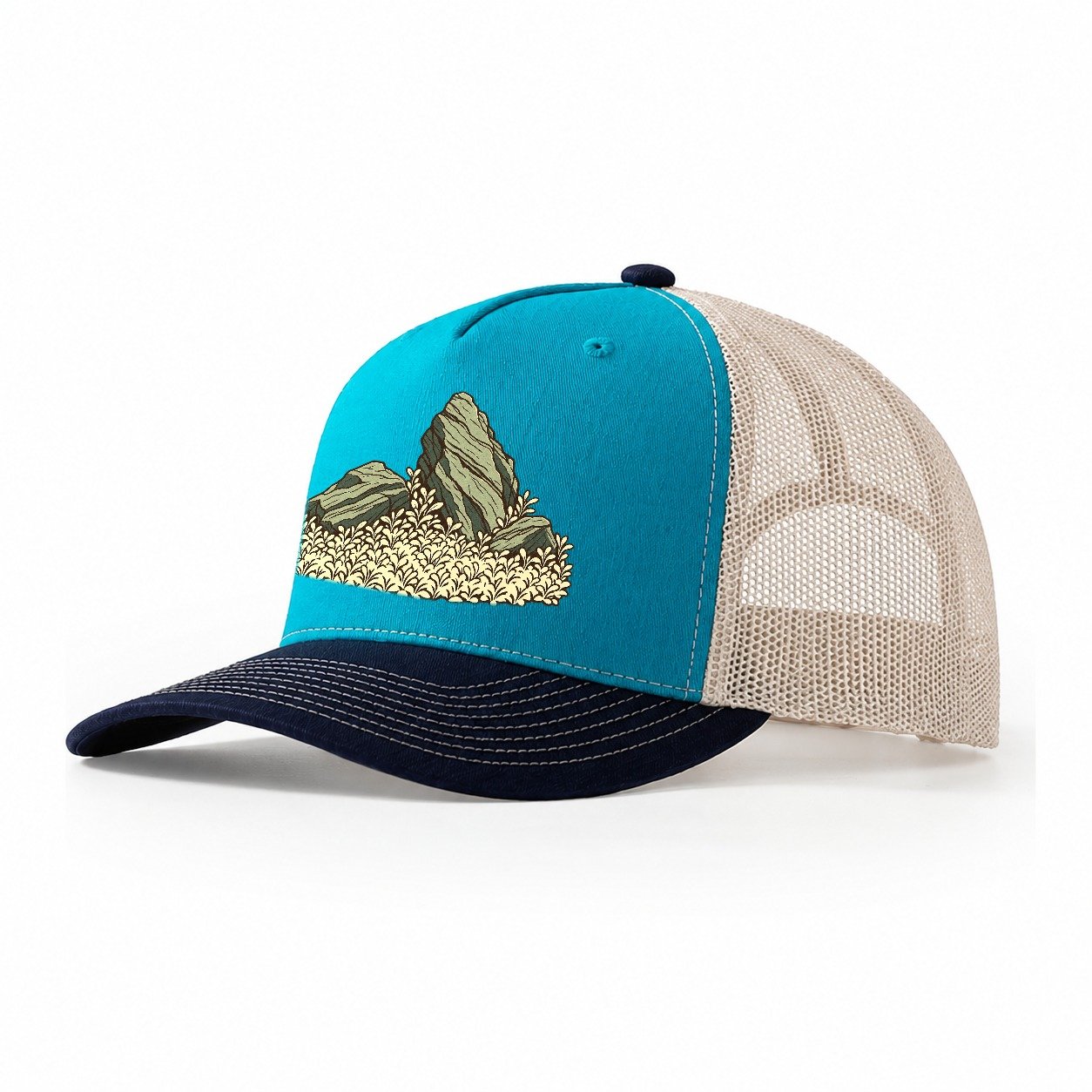 Stone And Carpet Aquascape Aquarium Keeping Trucker Hat – Teal Navy