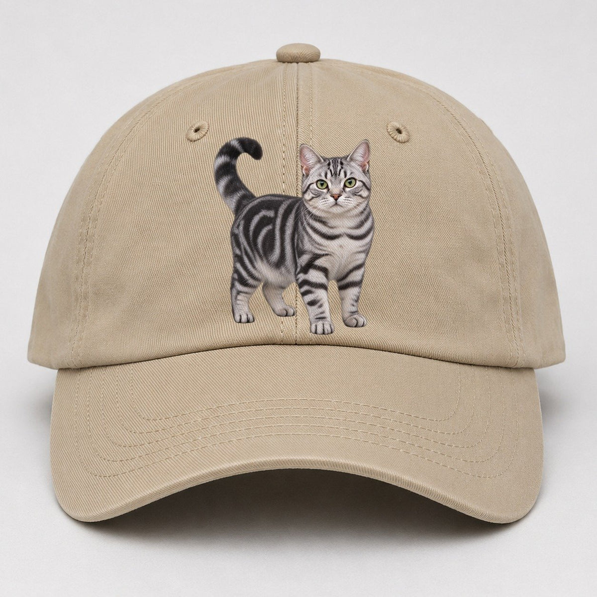American Shorthair Standing Three Quarter Realistic Cat Portrait Baseball Cap – Khaki