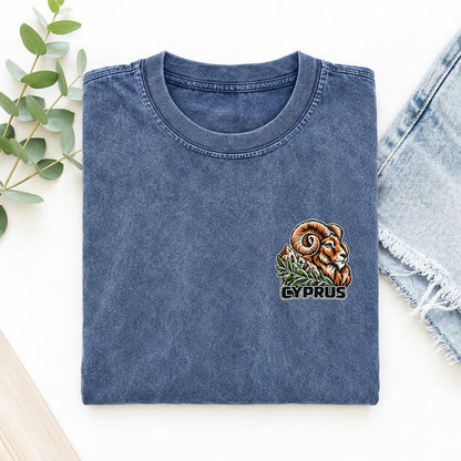 Cyprus Country Pride Left Chest Vintage T-shirt – Washed Blue