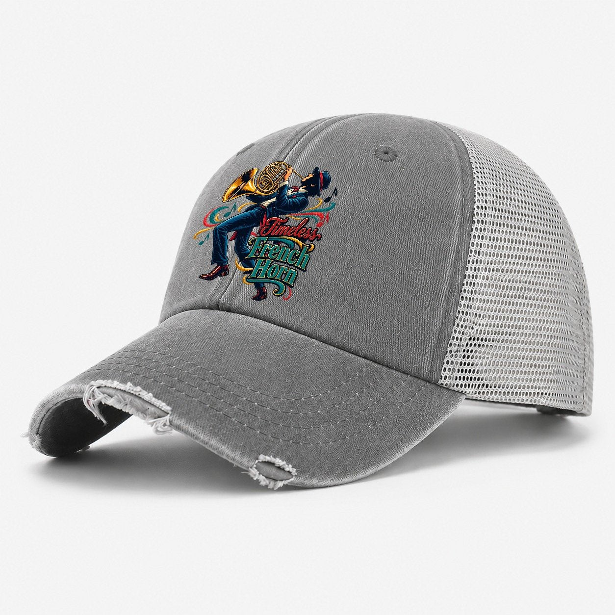 Timeless French Horn Music Instruments Washed Trucker Hat – Grey