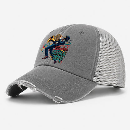 Timeless French Horn Music Instruments Washed Trucker Hat – Grey