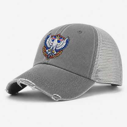 Iceland Heraldic Crest Country Logos Washed Trucker Hat – Grey