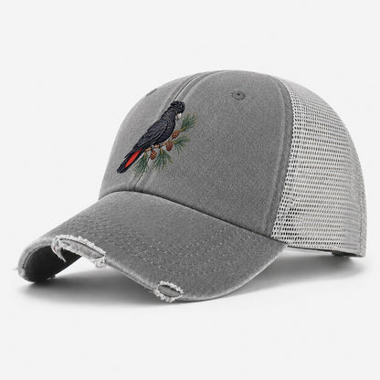 Glossy Black Cockatoo And She Oak Cones Australia Cultural Icons Washed Trucker Hat – Grey