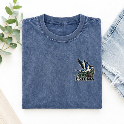Estonia Country Pride Left Chest Vintage T-shirt – Washed Blue