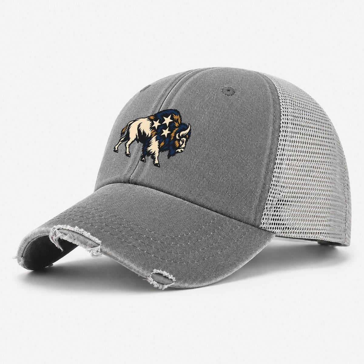 Bison Night Sky Sundown Familiars Washed Trucker Hat – Grey