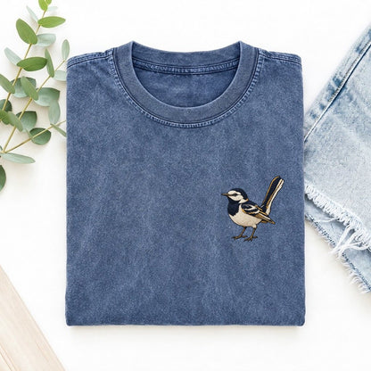 Wagtail Tail Fold Left Chest Vintage T-shirt – Washed Blue