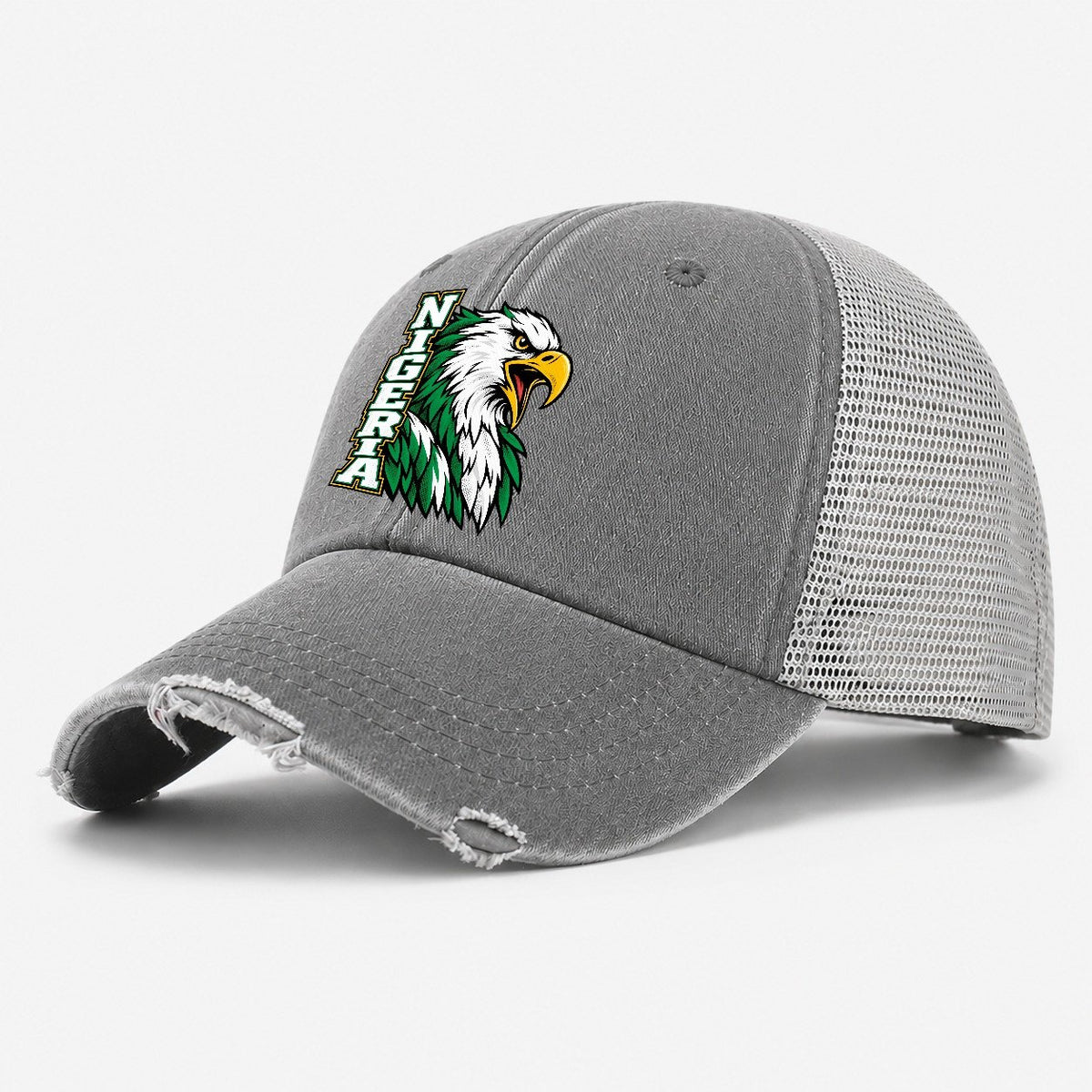Nigeria Pop Art Badge Washed Trucker Hat – Grey