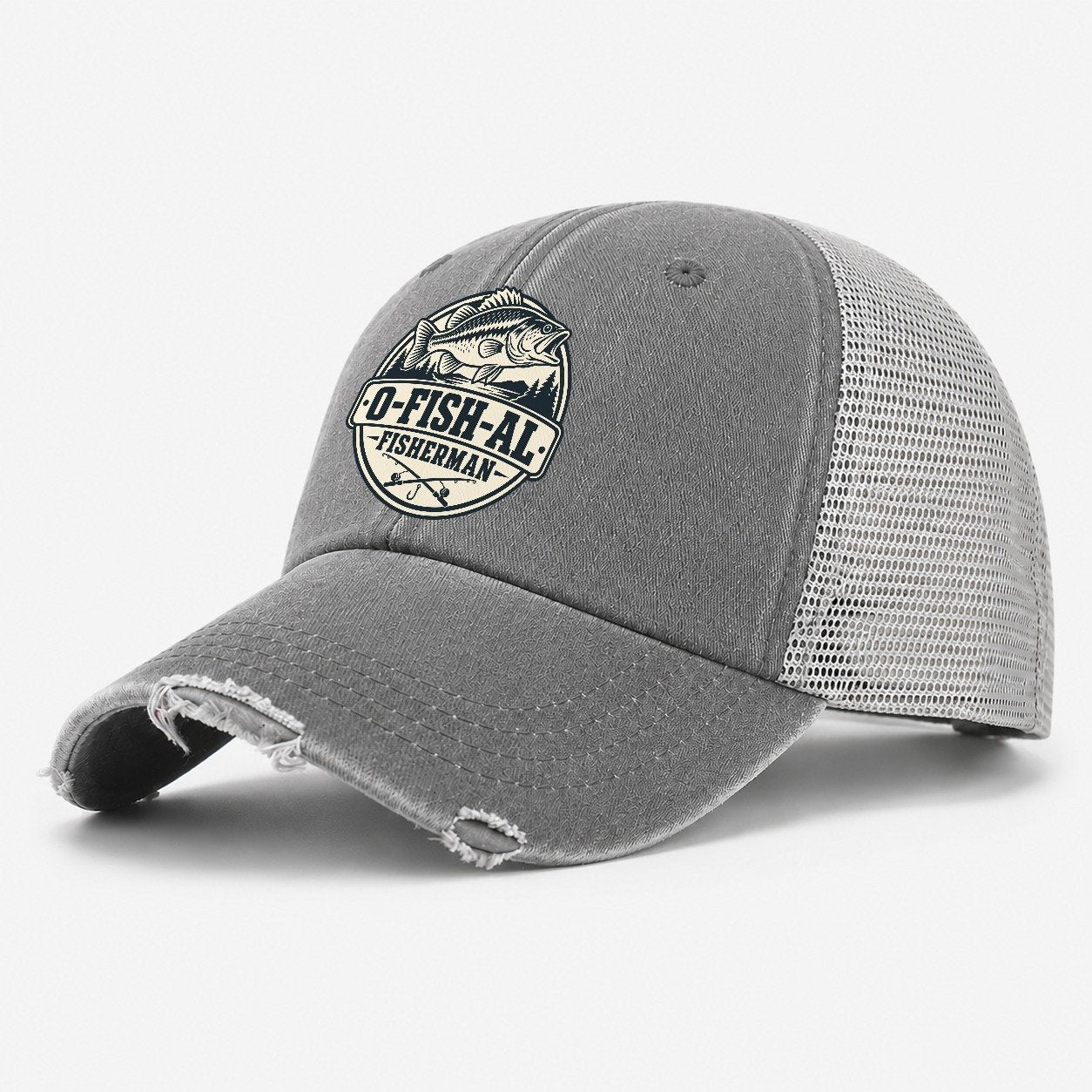 Ofishal Fisherman Fishing Elegant Washed Trucker Hat – Grey