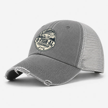 Ofishal Fisherman Fishing Elegant Washed Trucker Hat – Grey