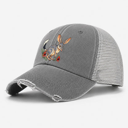 Greater Bilby And Sturt Desert Pea Australia Cultural Icons Washed Trucker Hat – Grey