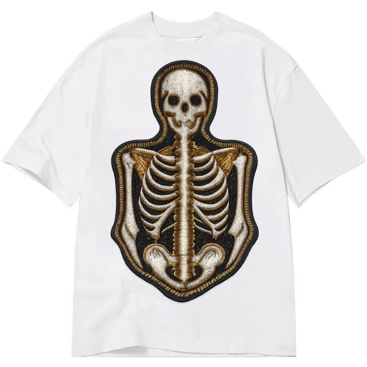 Embroidered Patch Design Skeleton Bones Skeletal System In W Classic T-shirt – White