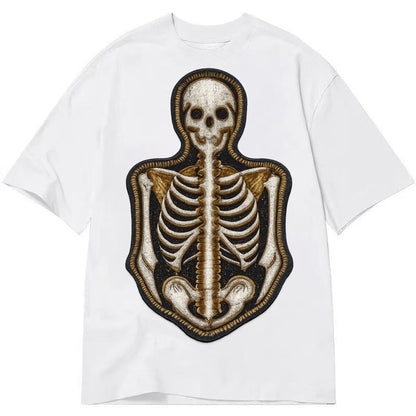 Embroidered Patch Design Skeleton Bones Skeletal System In W Classic T-shirt – White