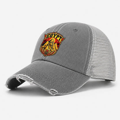 Egypt Retro Badge Country Logos Washed Trucker Hat – Grey