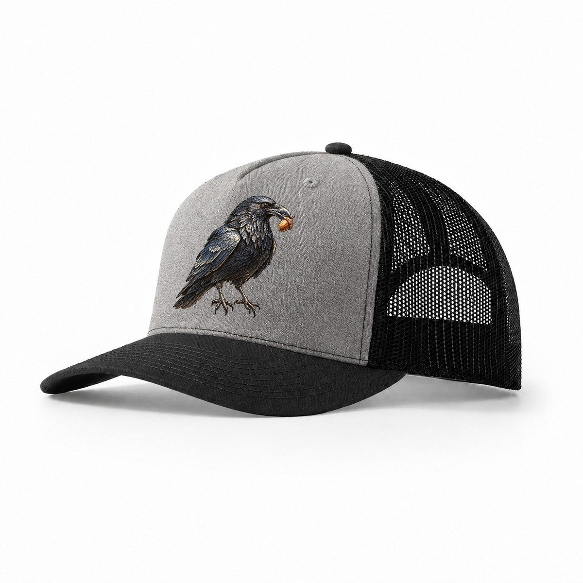 Raven With Acorn Everyday Originals Trucker Hat – Grey Black