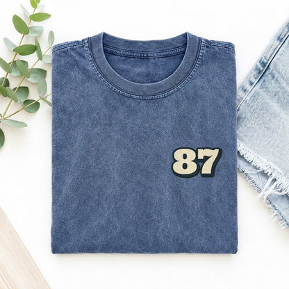 Number 87 Left Chest Vintage T-shirt – Washed Blue