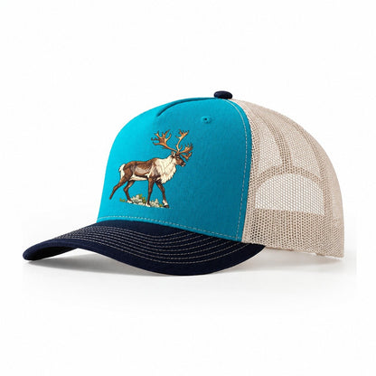 Woodland Caribou And Reindeer Lichen Canada Cultural Icons Trucker Hat – Teal Navy