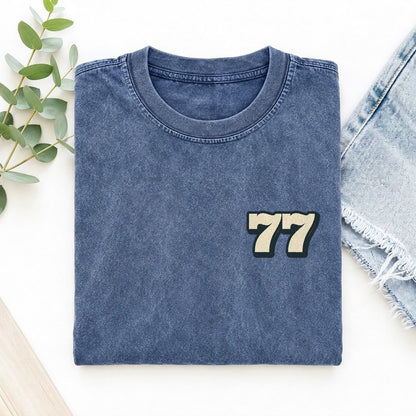 Number 77 Left Chest Vintage T-shirt – Washed Blue