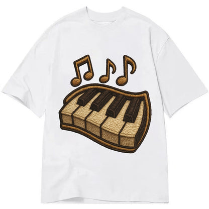 Piano Keys Ivory And Ebony Keys With Music Notes Classic T-shirt – White