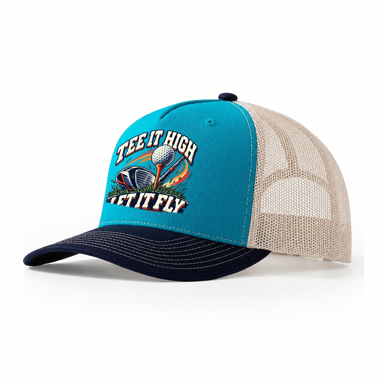Tee It High Let It Fly Golf Life Trucker Hat – Teal Navy