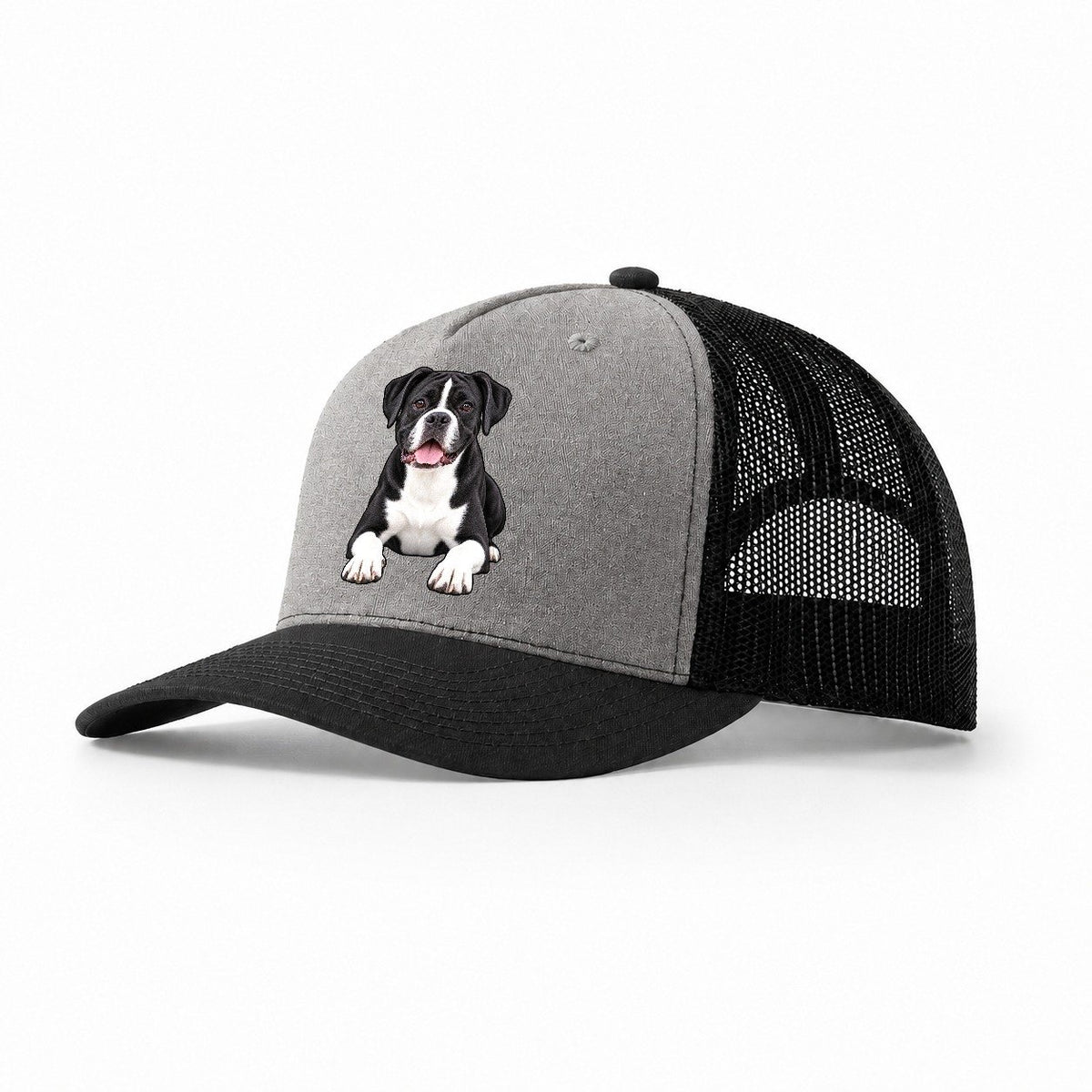Black And White Boxer Trucker Hat – Grey Black