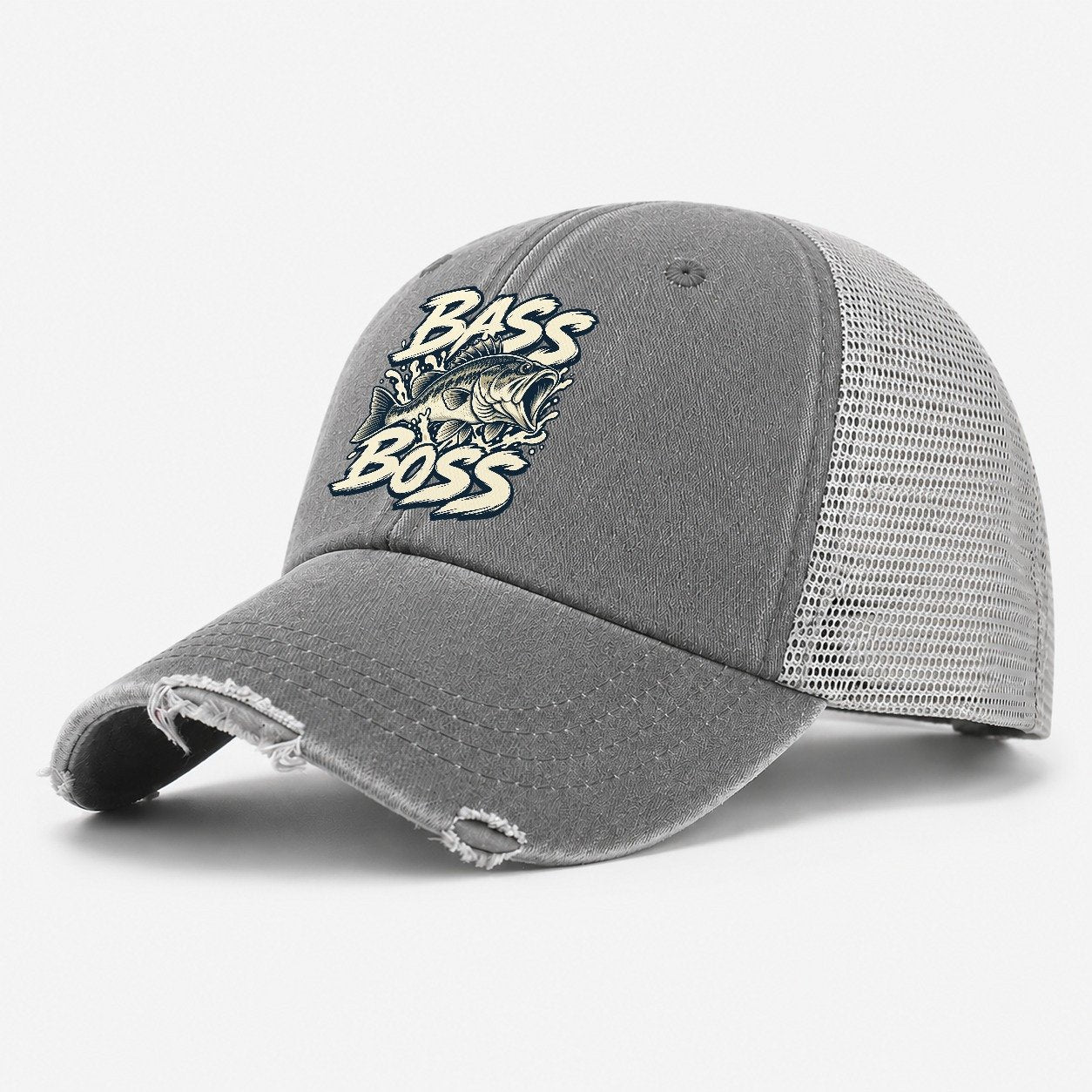 Bass Boss Fishing Elegant Washed Trucker Hat – Grey