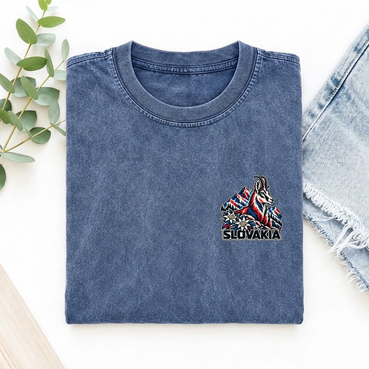 Slovakia Country Pride Left Chest Vintage T-shirt – Washed Blue