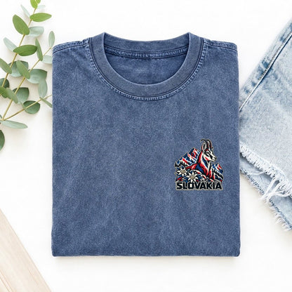 Slovakia Country Pride Left Chest Vintage T-shirt – Washed Blue