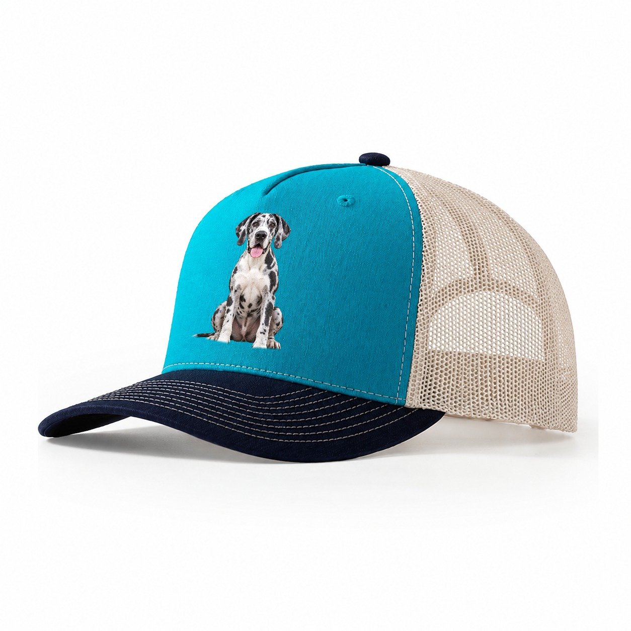Great Dane Sitting Top Breeds Trucker Hat – Teal Navy
