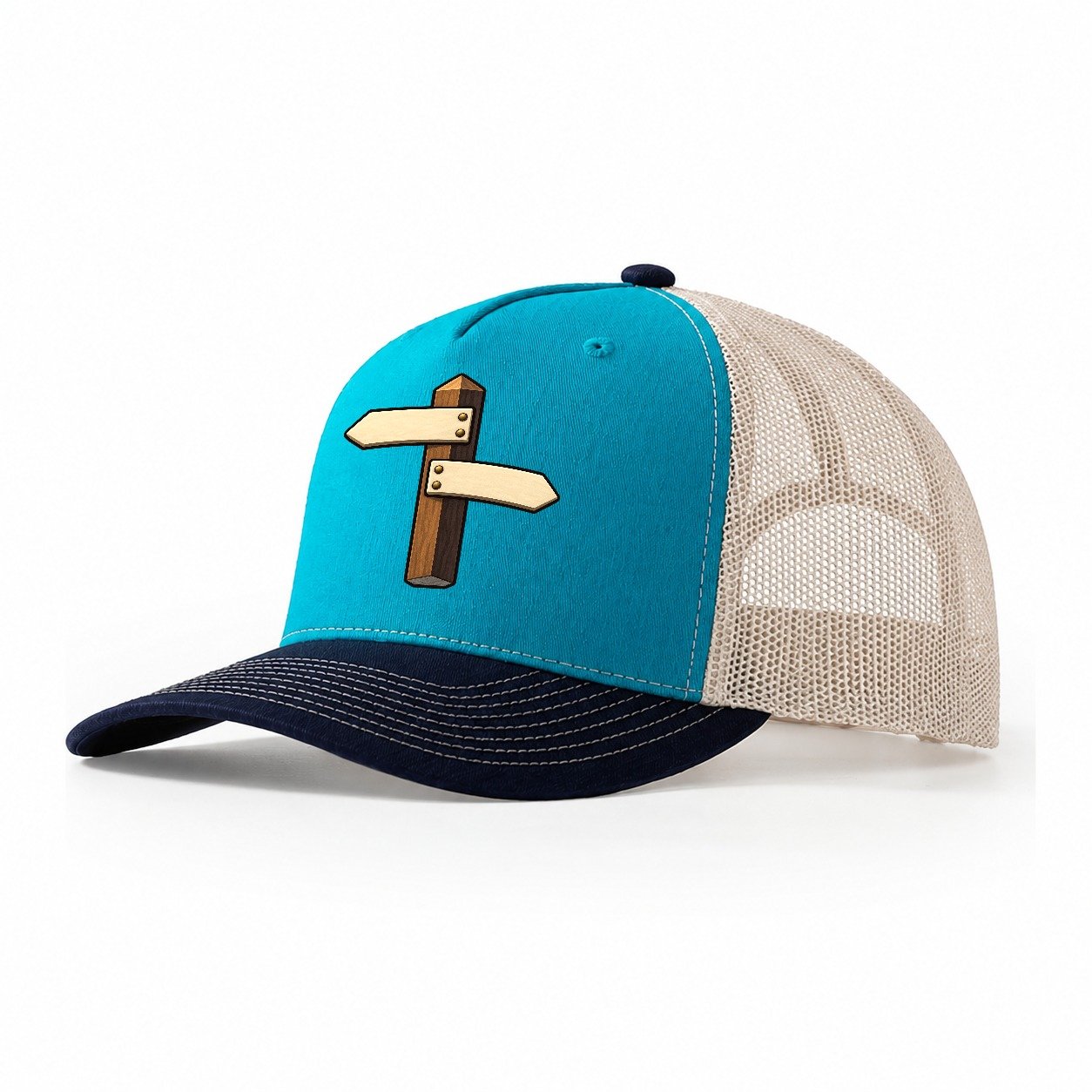 Trail Junction Post Geocaching Trucker Hat – Teal Navy