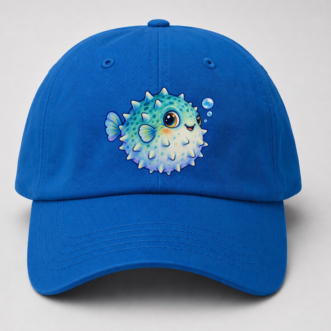 Pufferfish Side Puff Sea Sprite Baseball Cap – Blue