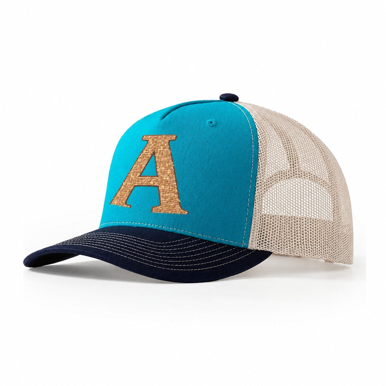Woven Tweed A Monogram Trucker Hat – Teal Navy