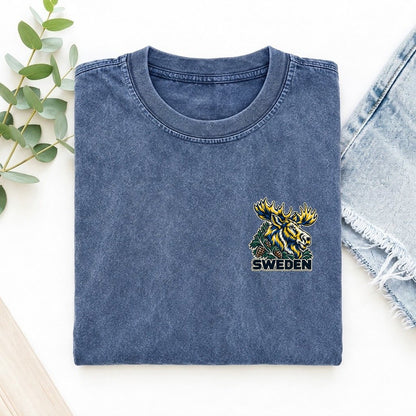 Sweden Country Pride Left Chest Vintage T-shirt – Washed Blue