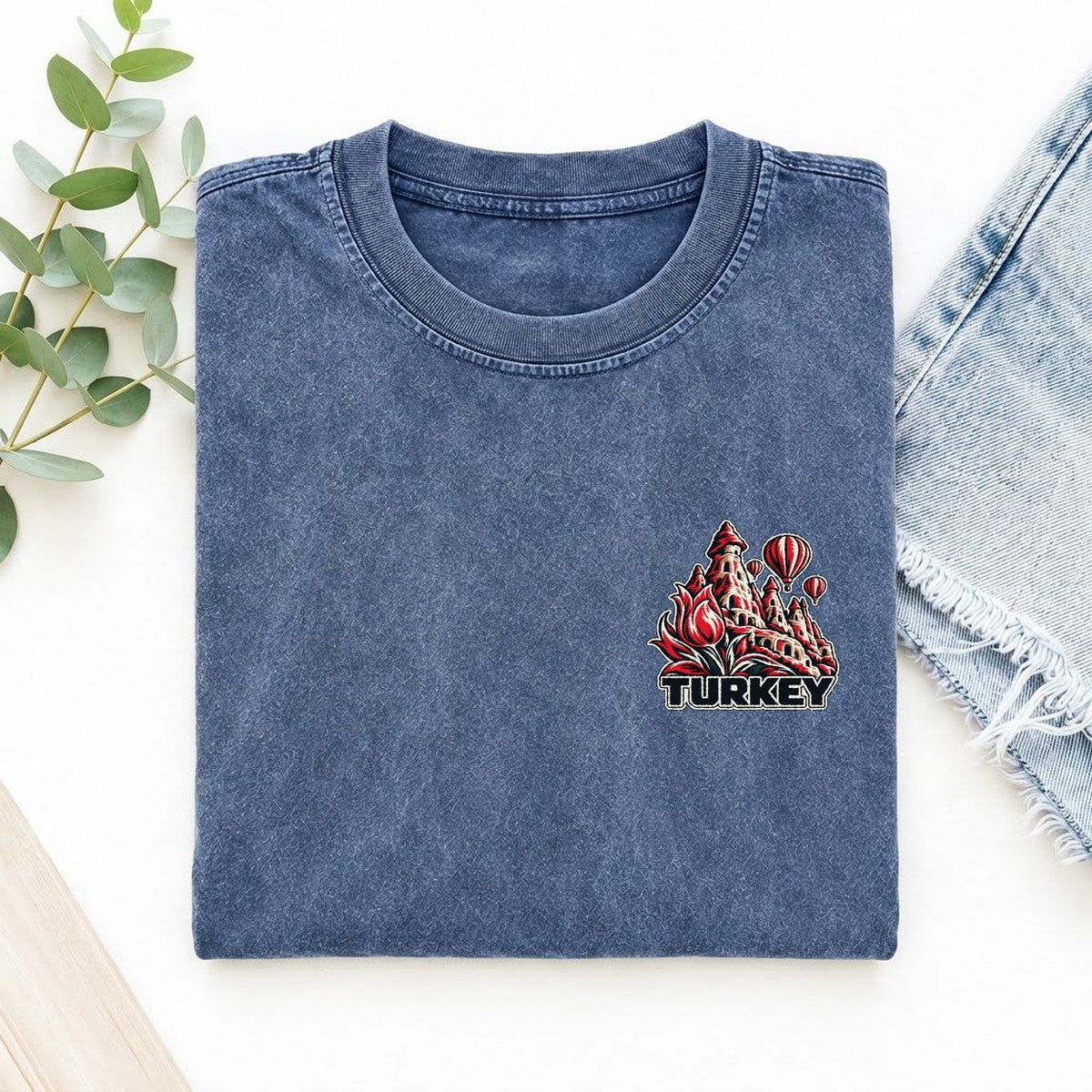 Turkey Country Pride Left Chest Vintage T-shirt – Washed Blue