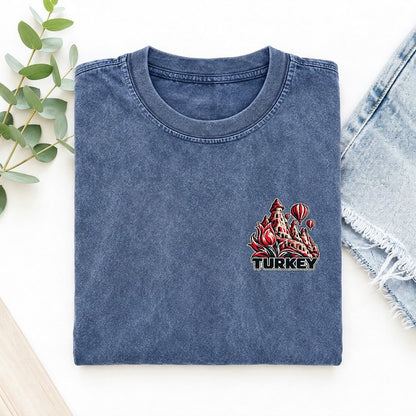 Turkey Country Pride Left Chest Vintage T-shirt – Washed Blue