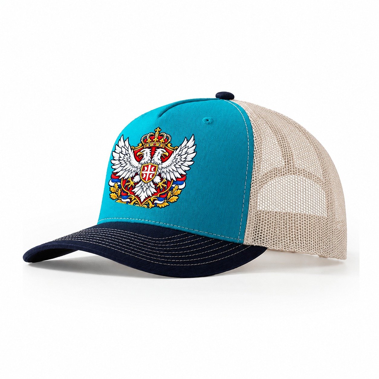 Serbia Heraldic Crest Country Logos Trucker Hat – Teal Navy