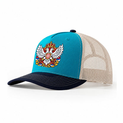 Serbia Heraldic Crest Country Logos Trucker Hat – Teal Navy