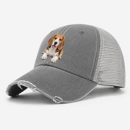 Beagle Lying Down Top Breeds Washed Trucker Hat – Grey