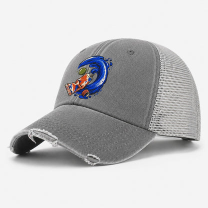 Cobalt Brush Wave Clay Color Makers Washed Trucker Hat – Grey
