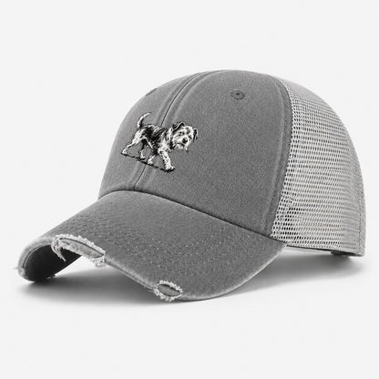 Scruffy Dog with Cigarette Washed Trucker Hat – Grey