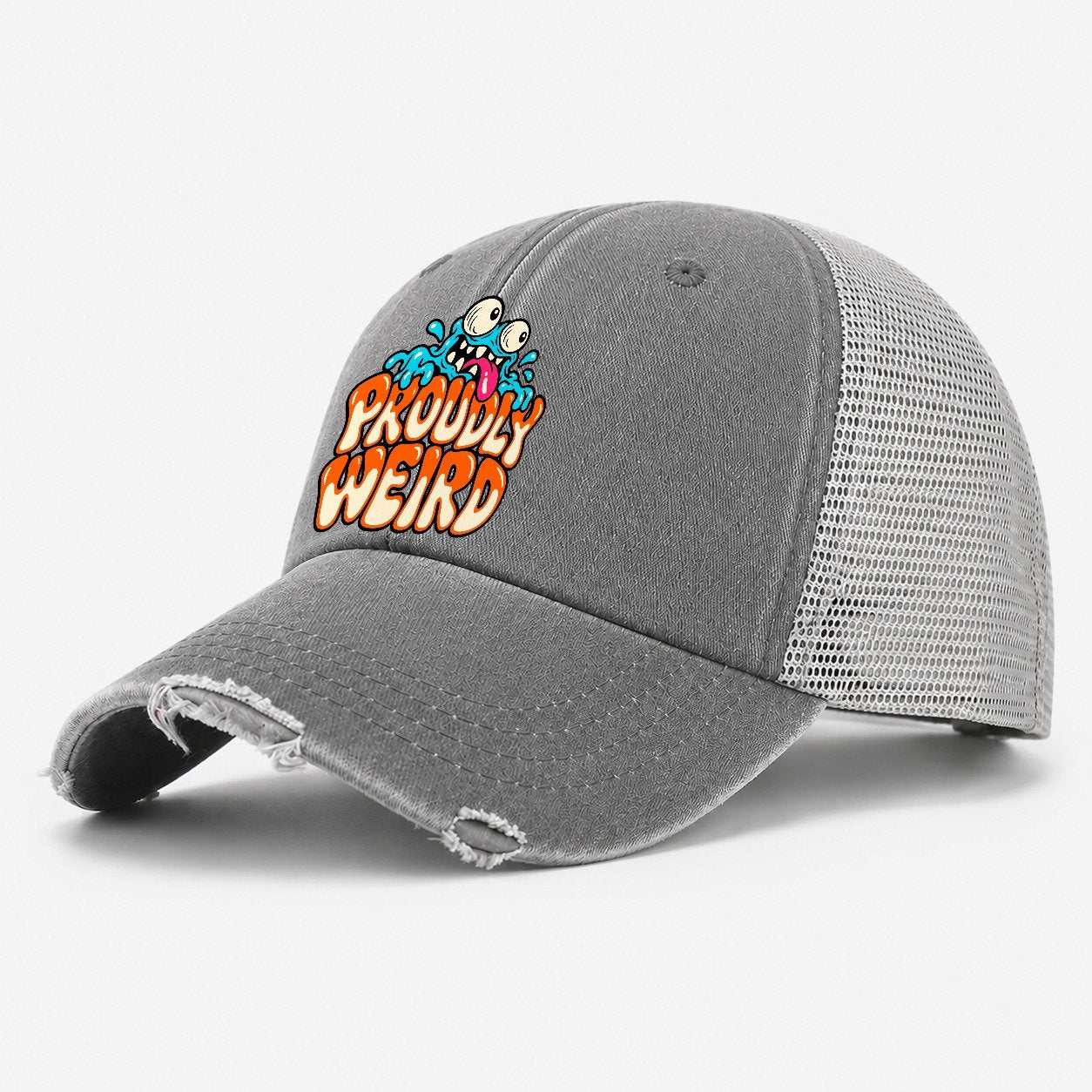Proudly Weird Crazy Styles Washed Trucker Hat – Grey