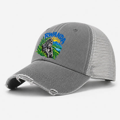 Rwanda Retro Badge Logo Washed Trucker Hat – Grey