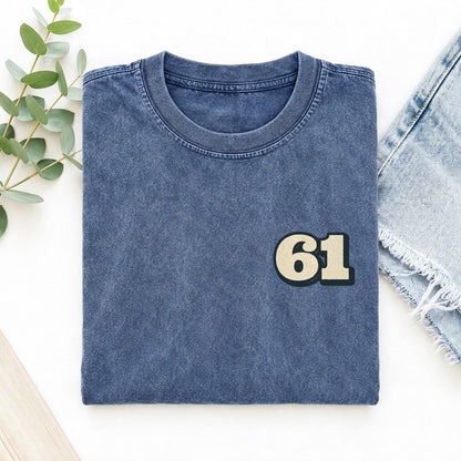 Number 61 Left Chest Vintage T-shirt – Washed Blue