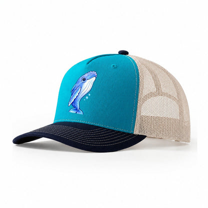 Humpback Whale Gentle Rise Sea Sprite Trucker Hat – Teal Navy