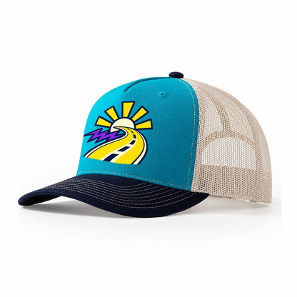 Road To Sunburst 90S Running Clubs Trucker Hat – Teal Navy