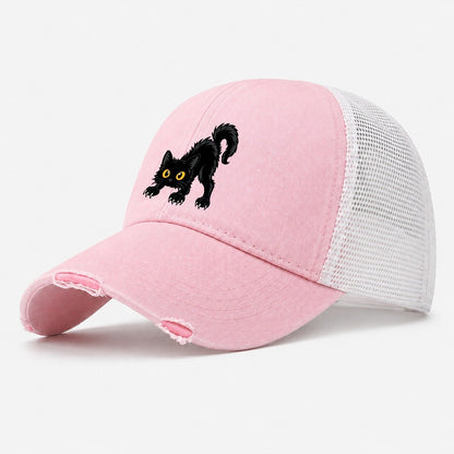 Bombay Arched Back Peeking Cats Washed Trucker Hat – Light Pink