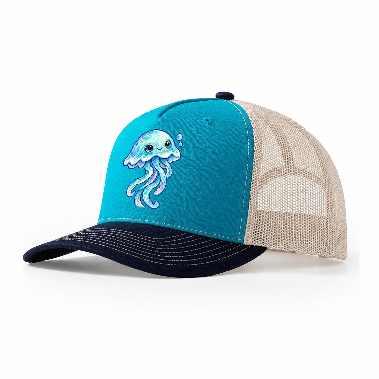 Jellyfish Upward Drift Sea Sprite Trucker Hat – Teal Navy