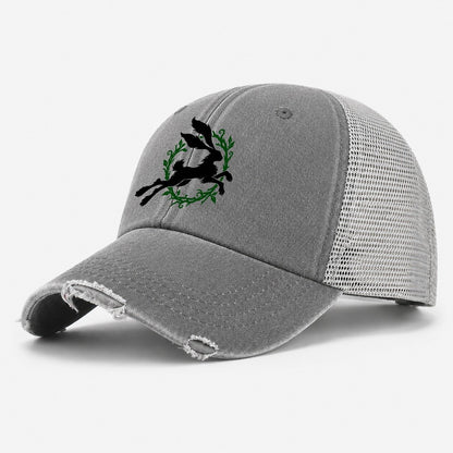 Celtic Hare Familiar Witch Magic Washed Trucker Hat – Grey