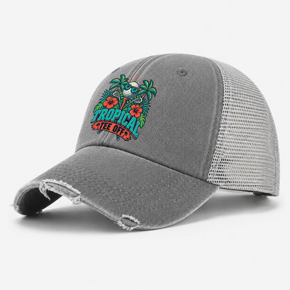 Tropical Tee Off Golf Life Washed Trucker Hat – Grey