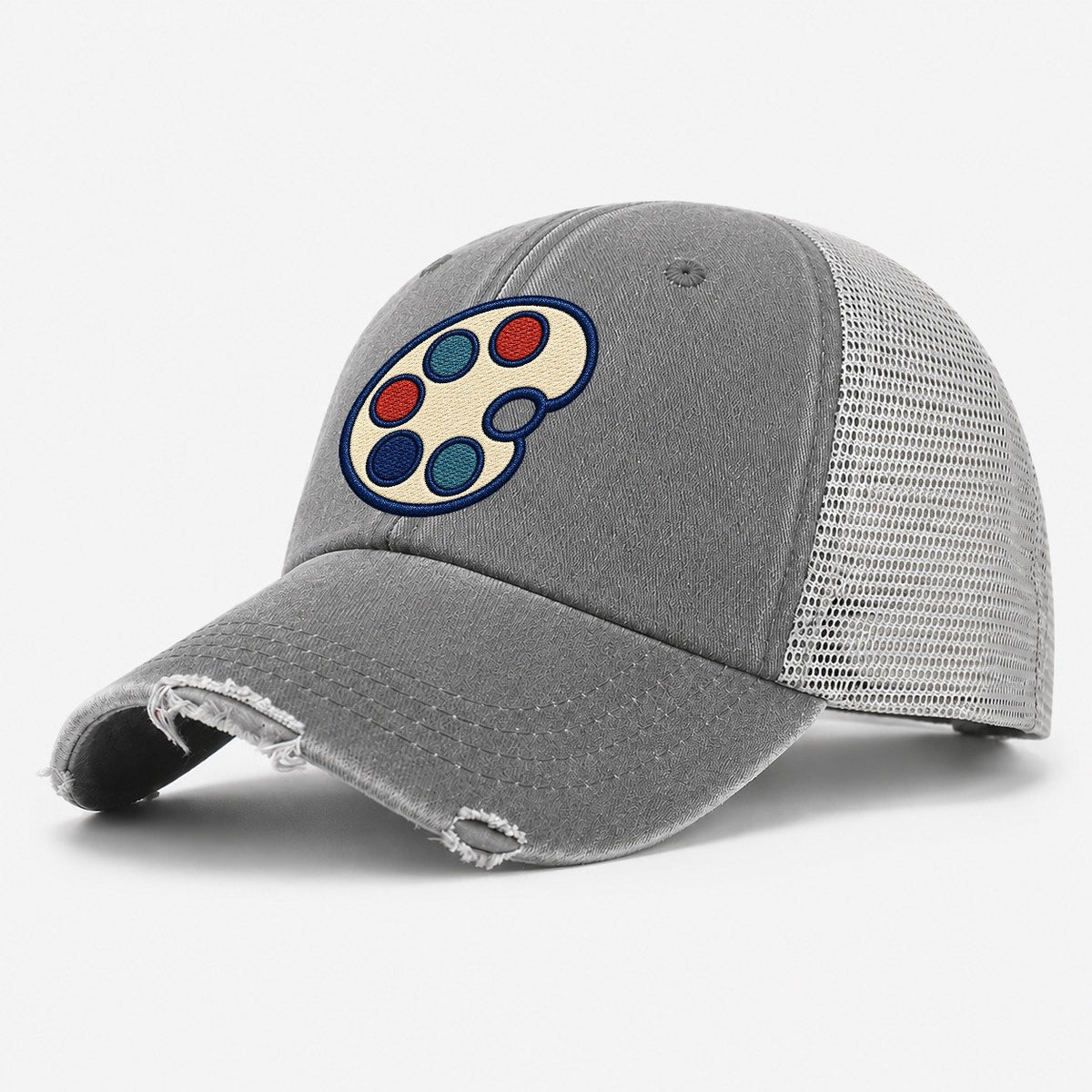 Painter Palette Tiny Solo Marks Washed Trucker Hat – Grey