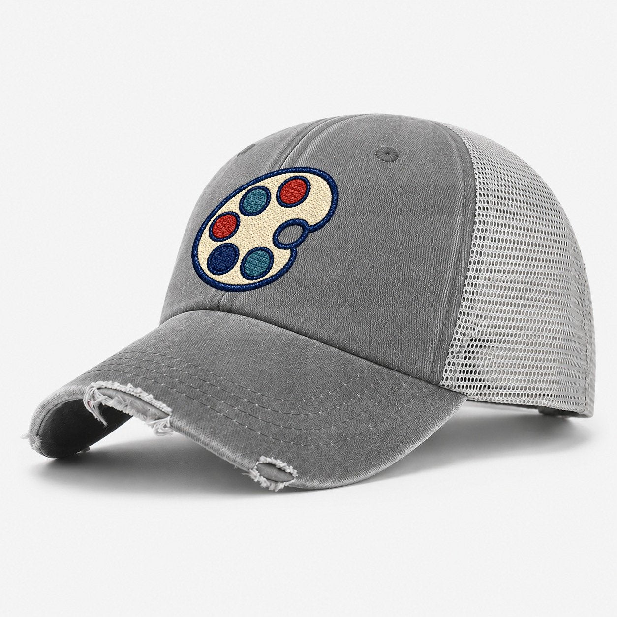 Painter Palette Tiny Solo Marks Washed Trucker Hat – Grey